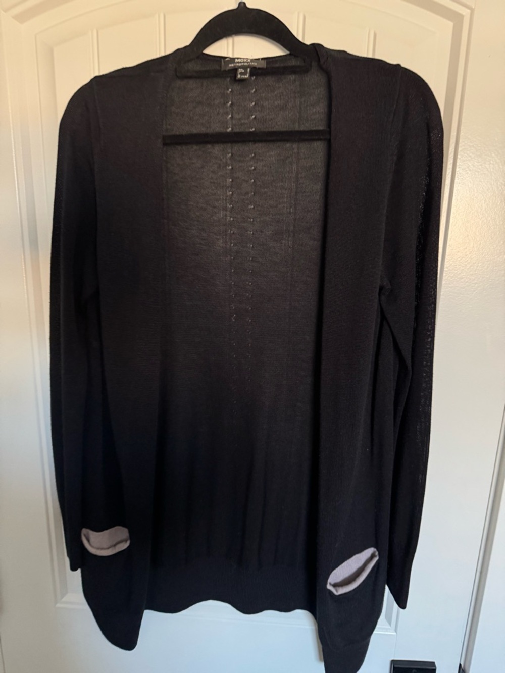 Mexx Long Cardigan in Black with Grey Trim